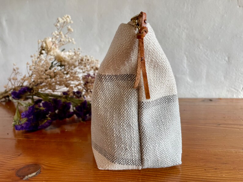 Linen Cotton, farmhouse striped makeup bag, gift for woman, TLC Pouches image 2