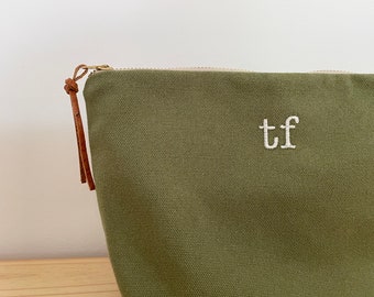 Bridesmaid gift, personalized gift, monogram bag, initials gift, canvas makeup bag, friend gift, bridal party gift, Gift for her natural bag
