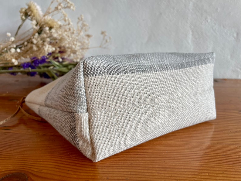 Linen Cotton, farmhouse striped makeup bag, gift for woman, TLC Pouches image 4