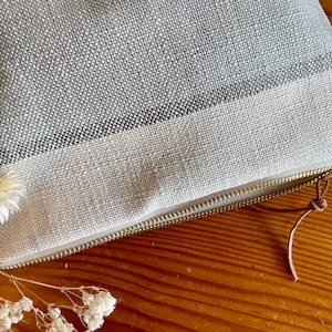 Linen Cotton, farmhouse striped makeup bag, gift for woman, TLC Pouches image 5