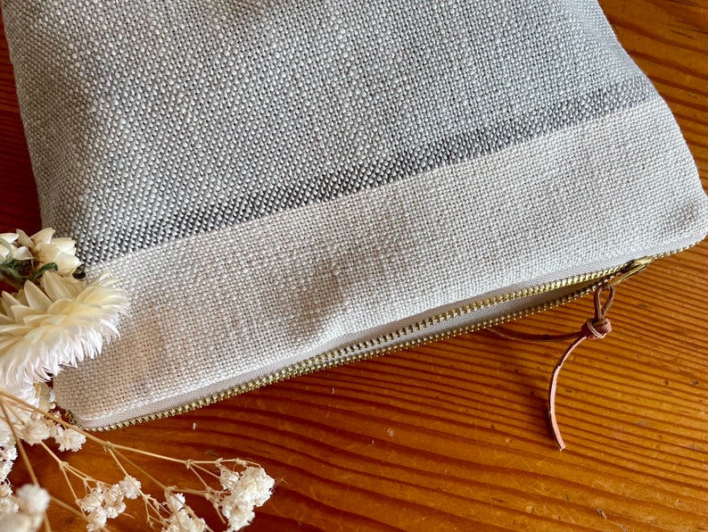 Linen Cotton, farmhouse striped makeup bag, gift for woman, TLC Pouches image 5