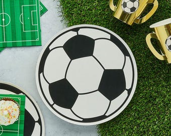 Piatti di carta a tema calcio Hootyballoo, piatti per feste di compleanno a tema calcio, stoviglie a tema calcio, decorazioni per feste sportive per bambini, confezione da 8