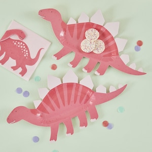 Ginger Ray Rosa Dinosaurier Leckerli Teller | Dinosaurier Geburtstag Party Teller | Dino Party Geschirr | Kindergeburtstag Dekorationen | 8er Pack
