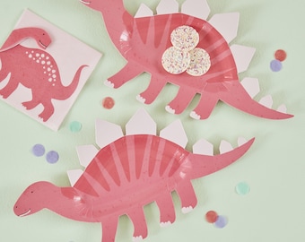 Ginger Ray Pink Dinosaur Treat Plates | Dinosaur Birthday Party Plates | Dino Party Tableware | Kids Birthday Decorations | Pack of 8