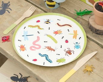 Papieren bordjes met gember- en roggenmotief voor een kinderfeestje | Insectenverjaardag | Tuinfeestservies | Kinderfeestje met insectenthema | Pak papieren bordjes | Pak van 8