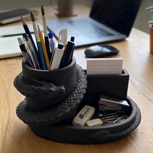 Mythical Dragon Desk Organizer, Fantasy Office Decor, Unique Pen Holder and Catch-all Tray for Gaming Setup
