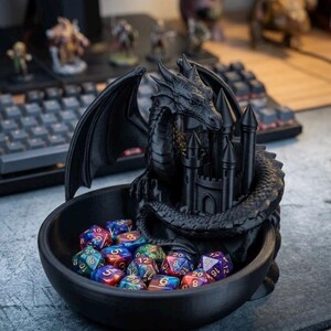 Dragon Guardian Castle Dice Bowl | Tabletop RPG Accessory Storage | DND Dungeon Master Gift, Fantasy Desk Decor