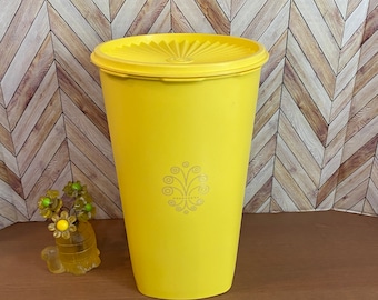 Vintage Tupperware Servalier Tall Bright Yellow Storage Canister 1222 Square Base