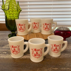 Vintage McKee Tom & Jerry Milk Glass Holiday Mugs- Set of 6