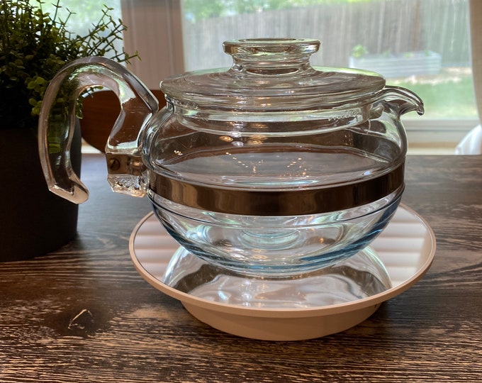 Vintage Pyrex Flameware 6 Cup Glass Coffee/ Tea Pot 8446 With Acrylic
