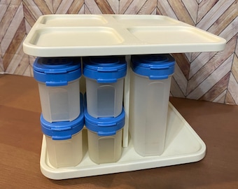 Vintage Tupperware Spinning Tiered Spice Rack #2164A With Blue Top
