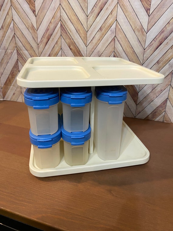 Vintage Tupperware Spinning Tiered Spice Rack #2164A With Blue Top