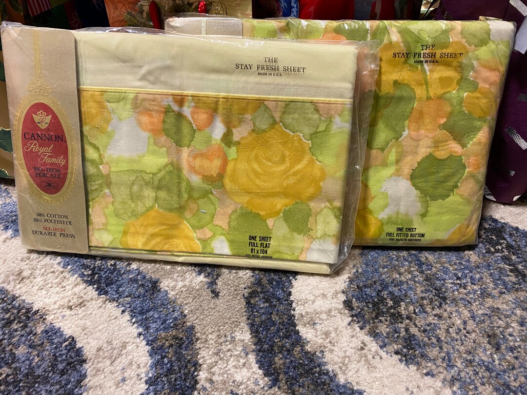 Vintage NOS Full Size Cannon Bed Sheets Set Top and Fitted Sheet Royal