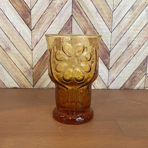 Vintage Libbey Country Garden Daisy Amber Juice Glass Tumbler 4”