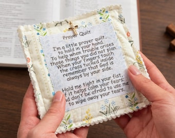 Personalized Pocket Prayer Quilt, Custom Text Comfort Cloth, Christian Gift, Cross Charm