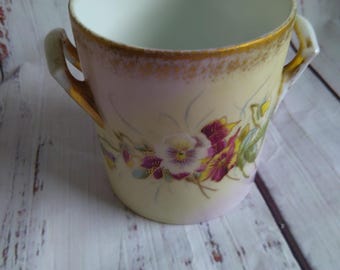 Antique Hand-Painted Pansies Porcelain Jar | RS Germany Style Limoges Condensed Milk Jar Gold Gilt