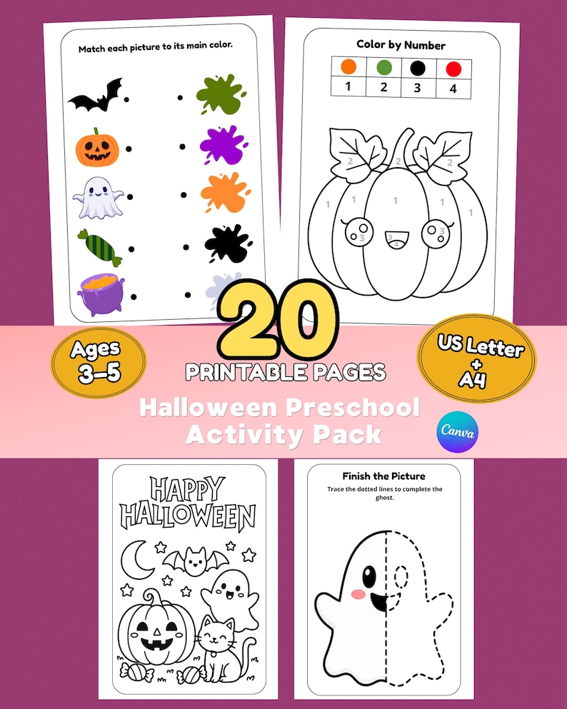 Halloween Preschool Activity Pack | 20 Printable Worksheets (ages 3–5 ...