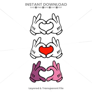 Mouse Heart Hands, Mouse Gloves Hand, Love Png Svg Silhouette Cut File for Cricut