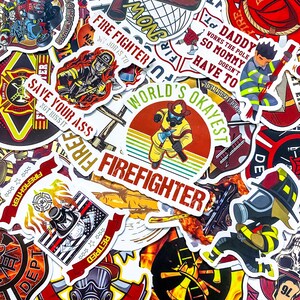 Pack of 50 Firefighter Hero Stickers, Fire Dept Badge Stickers, Waterproof for Adults, Men