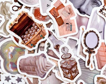 Pack of 50 Vintage Neutral Stickers, Antique Object Stickers, Retro Paper Collage Stickers, Page Stickers, Waterproof stickers for Journal