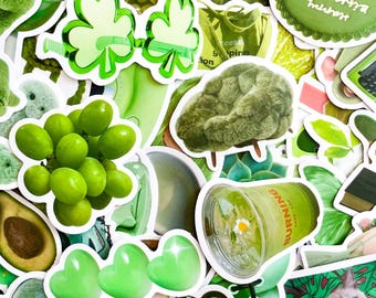 Pack of 50 Green Aesthetic Stickers, Cute Green Art Stickers, Cozy Minimal Stickers, Waterproof Stickers for Laptop, Water Bottle, Journal