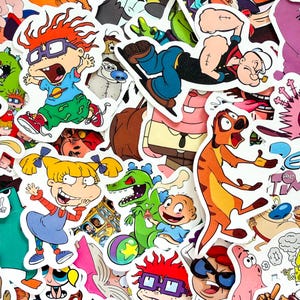 Pack of 50 90s Cartoon Stickers, Funny Cartoon Stickers, Classic Animation Stickers, Kids Stickers, Waterproof Stickers for Laptop, Notebook image 1