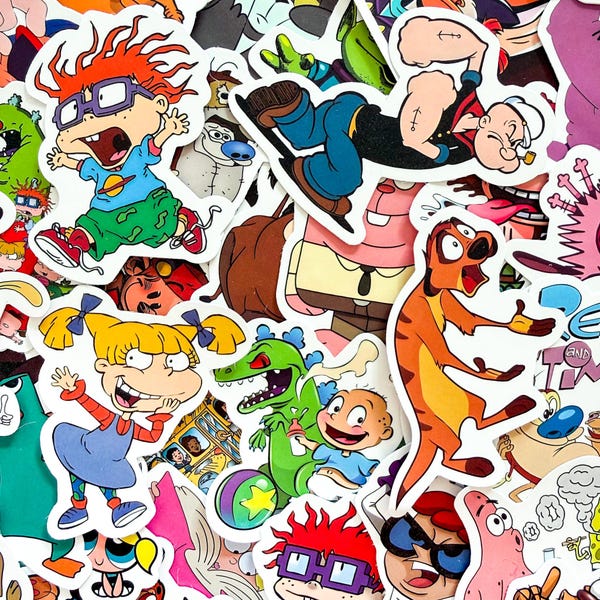 Pack of 50 90s Cartoon Stickers, Funny Cartoon Stickers, Classic Animation Stickers, Kids Stickers, Waterproof Stickers for Laptop, Notebook
