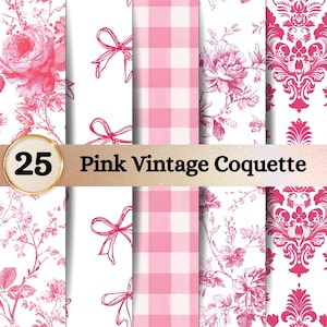 Pink Vintage Pattern Bundle | Coquette Floral Damask Digital Paper | Seamless PNG Set