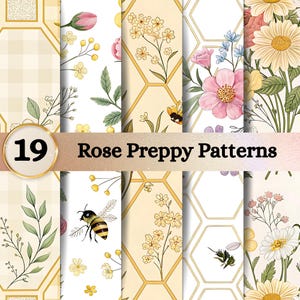 Bee Floral Seamless Pattern Bundle | Honeycomb Garden Digital Paper | Spring Sublimation Set