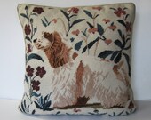 Vintage Spaniel Dog needlepoint throw pillow, 16 quot x 16 quot , dog throw pillow, handmade, brown and beige, animal lover decor, gift for them