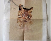 Vintage 70 39 s unfinished cat Needlepoint canvas, Erica Wilson, 11 quot x 14 quot , Columbia Minerva picture kit,brown kitty throw pillow, gift for her