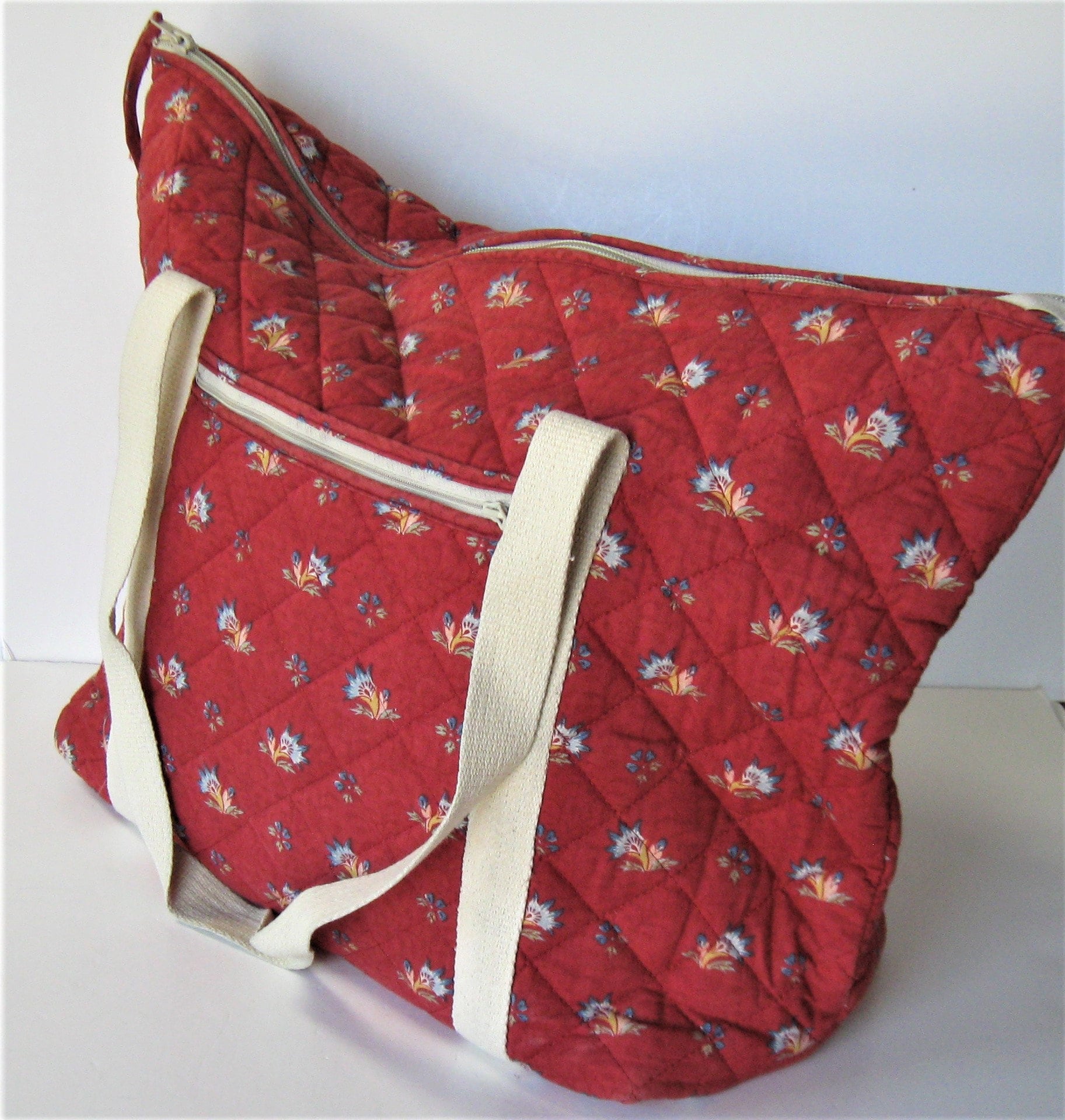 Large Les Olivades Red Quilted Cotton Overnight Bag 20 Etsy