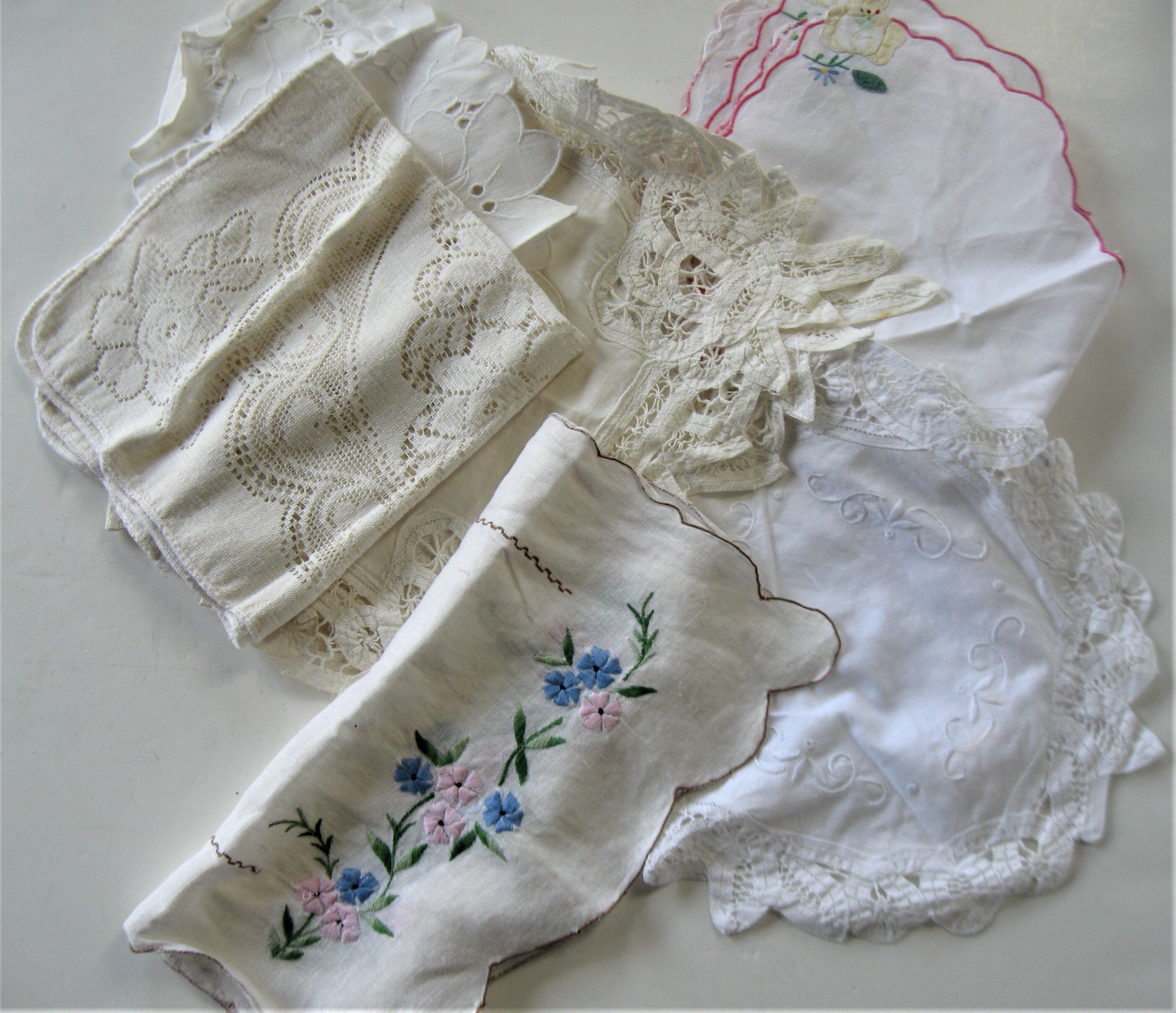 Antique French embroidered applique lot 6 piece lot Sewing & Fiber