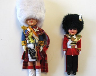 2 Vintage Dolls, British Guard Doll, Scottish Marching doll, 8 1/2" tallest, English Bobby, Collectible guard figures, Made in England, gift