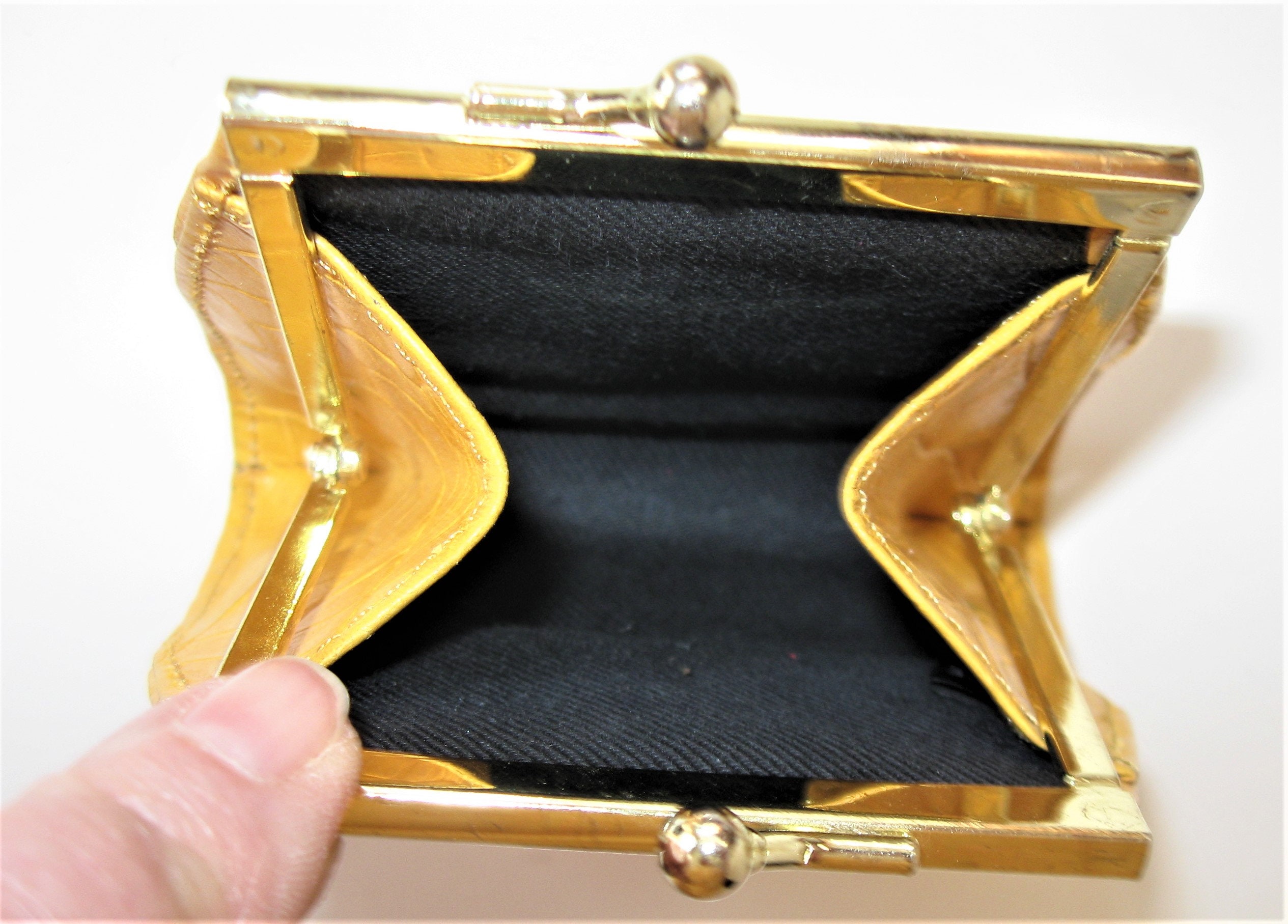 2 Vintage textured leather coin purses Neiman Marcus yellow | Etsy