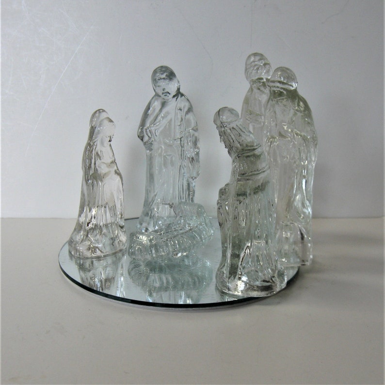 Vintage clear glass Nativity set 7 pieces 4 tall Etsy