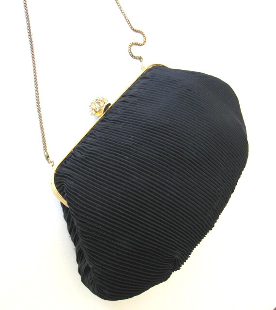 SALE, Vintage ADG Black Shirred Fabric Purse with… - image 2