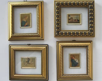 4 gold framed 23K gold leaf foil Chromolithograph prints, Italian Madonna and cherub wall hangings, vintage Italian gallery wall décor, gift