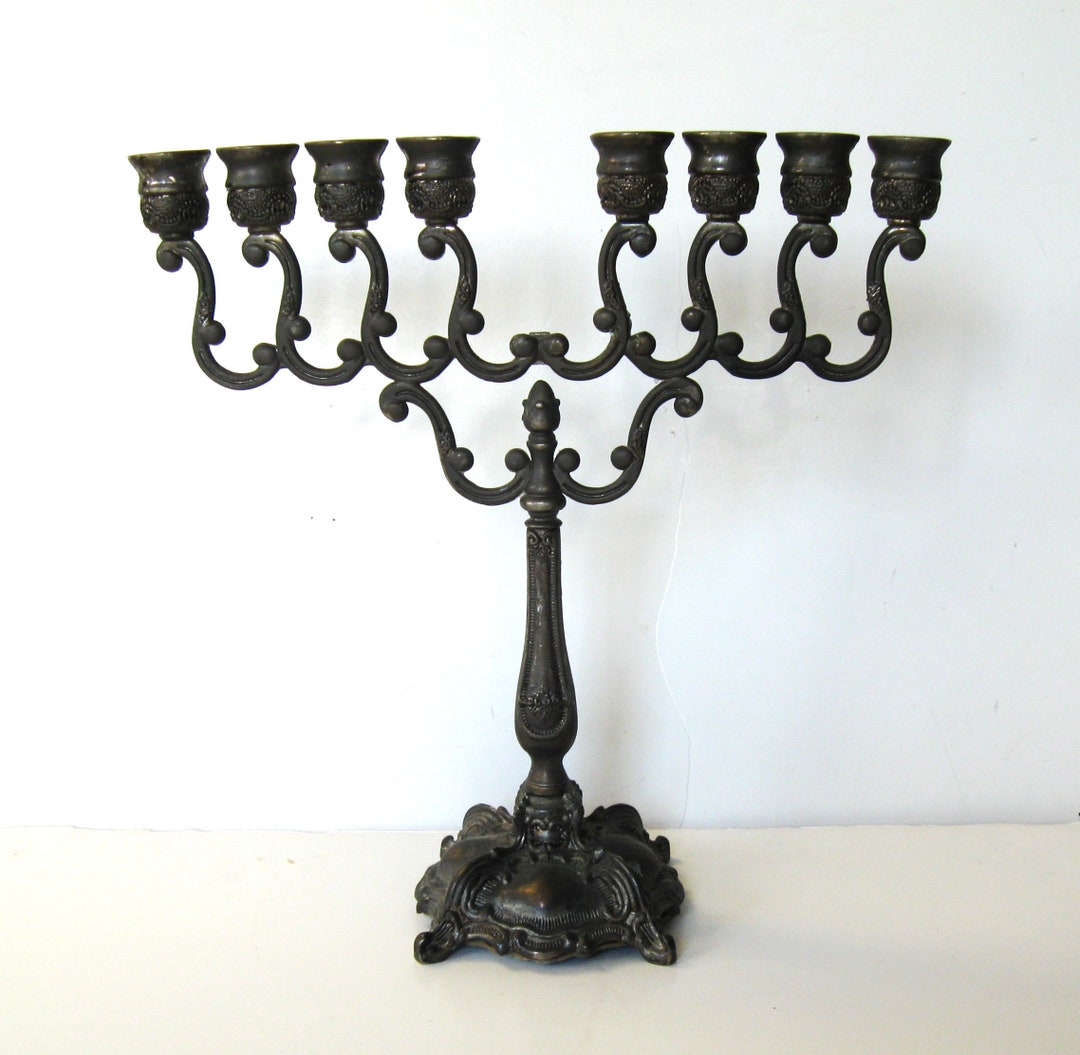 Vintage Brass 8 Candle Menorah, 9 X 9 1/2, Chanukah, Hanukkah, Jewish