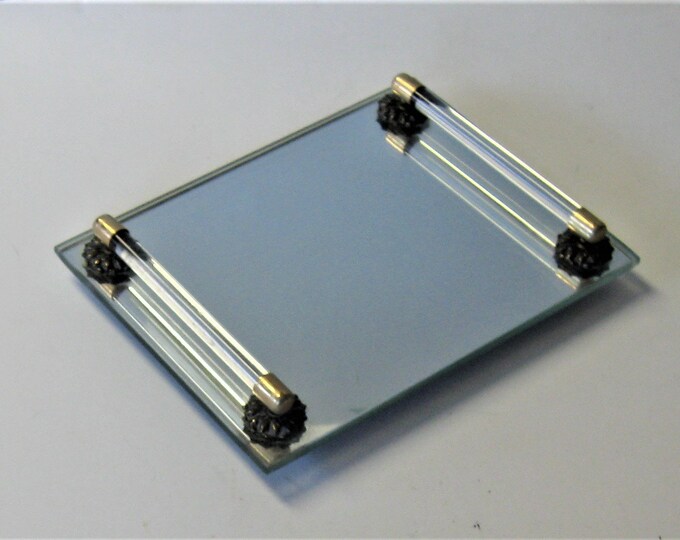 Vintage Glass Mirror Tray, 8 X 6, Bathroom Vanity Décor, Glass Side