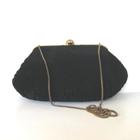 SALE, Vintage ADG Black Shirred Fabric Purse with… - image 5