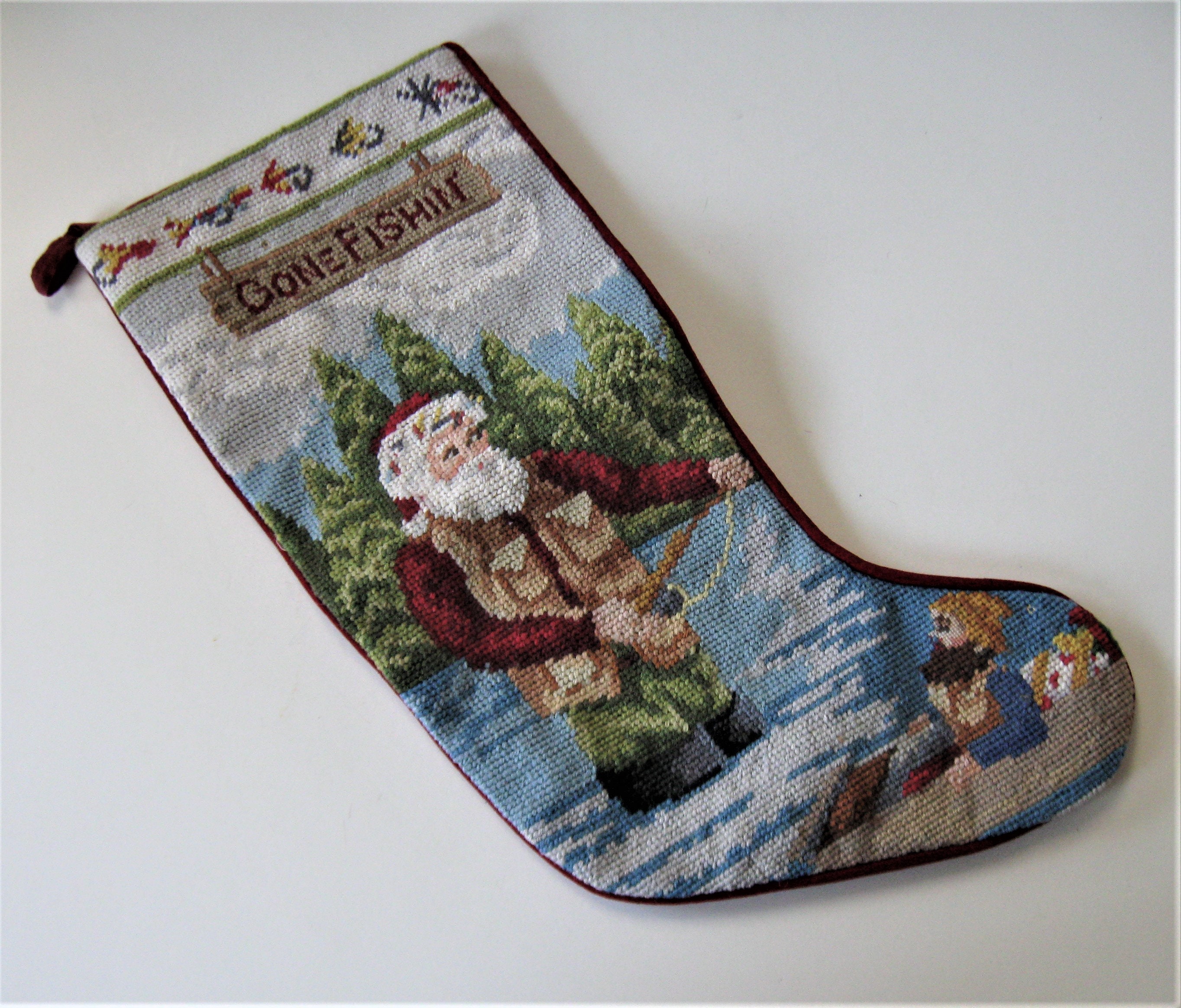 Vintage Needlepoint Santa Claus Fly Fishing Christmas Stocking, Fireplace  Decor, Christmas Eve, 17 Long, Elf Fisherman, Sports, Gift Idea 