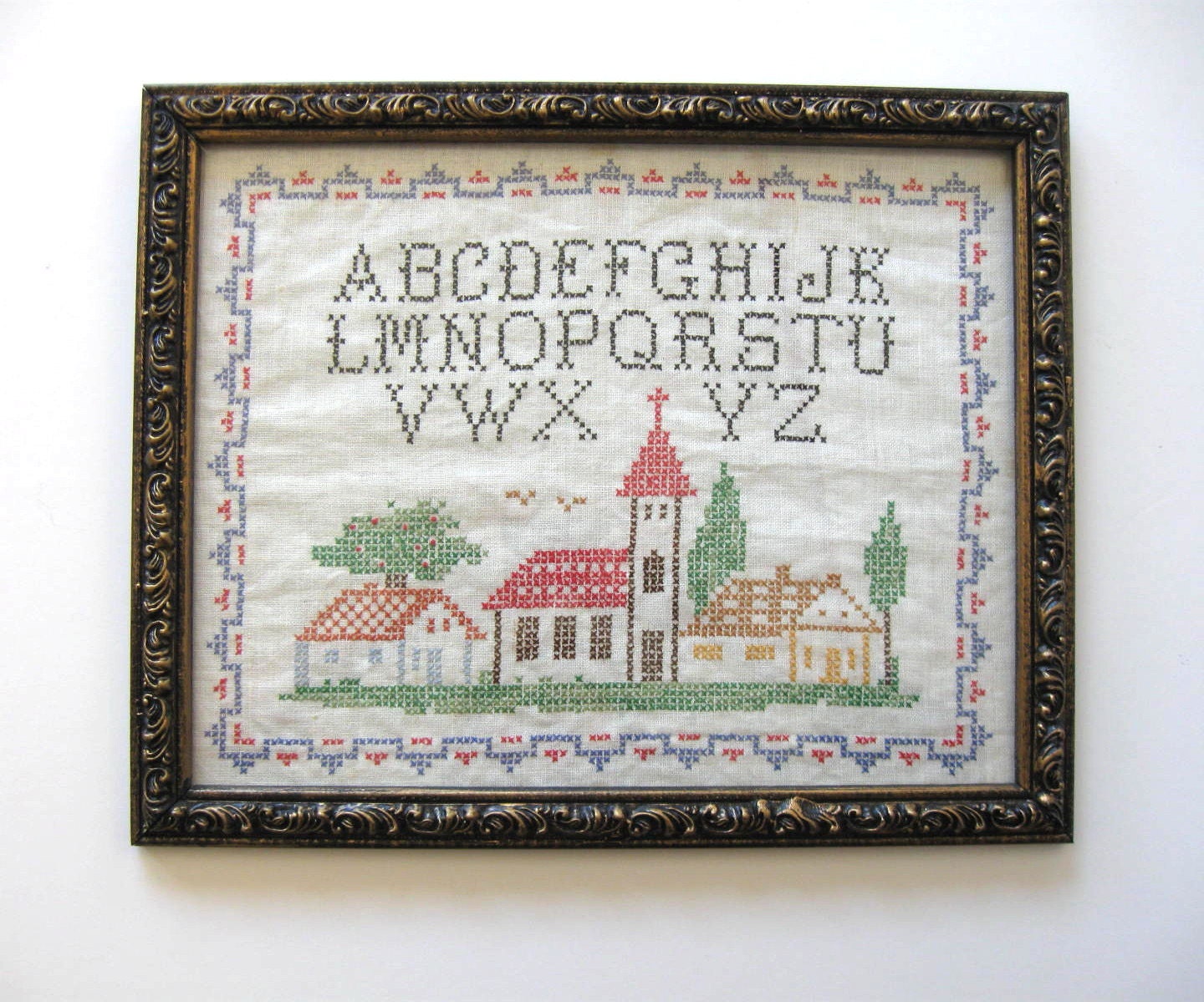 Vintage Framed Alphabet Cross Stitch Sampler 16 x 1 Etsy