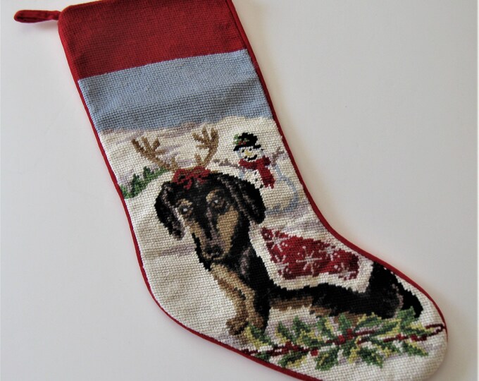 Vintage Needlepoint Dachshund Dog Stocking 18 Wiener Etsy