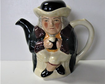 Vintage Tony Wood Staffordshire England teapot with lid, double sided cross leg Toby serving jug