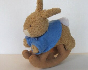 Vintage Peter Cottontail Rocking toy, Eden stuffed Peter Rabbit, shabby Nursery décor, Beatrix Potter bunny rabbit ,décor, gift idea