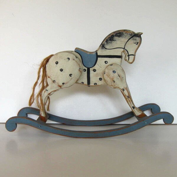 Vintage Wooden Rocking Horse, Primitive Folk Art, 13" x 9", Nursery Decor, French Country, Kids, gift idea