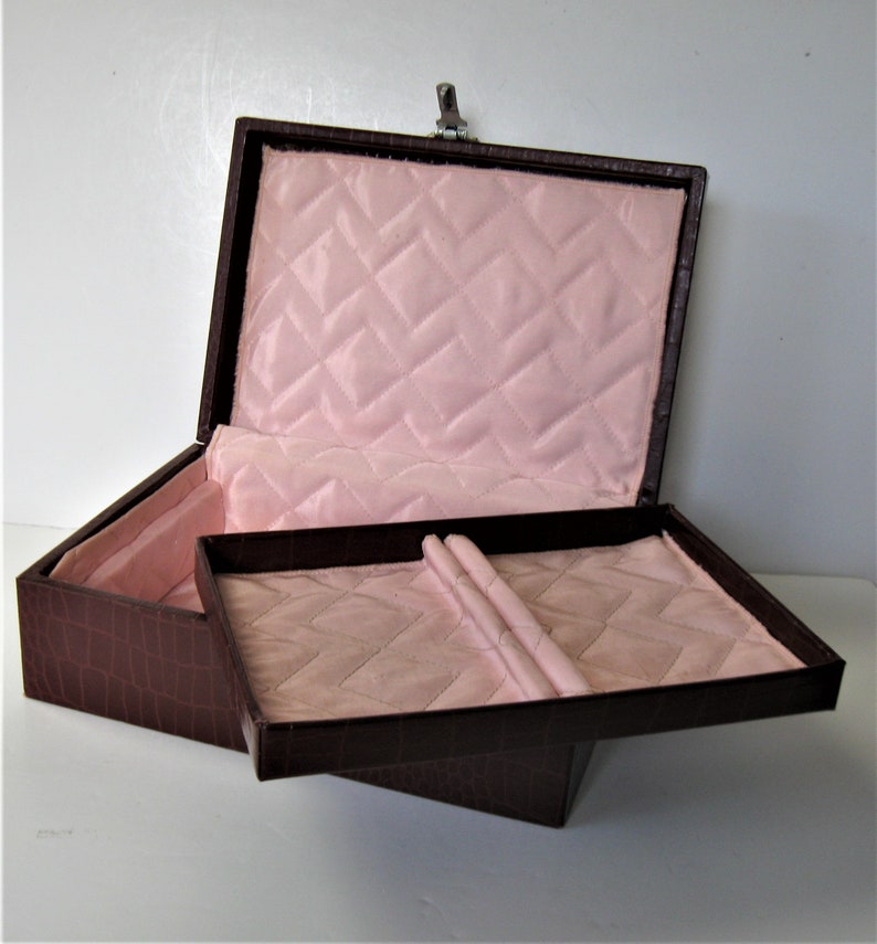 Vintage brown leather jewelry Box 10 x 7 x 3 1/2 tall Etsy