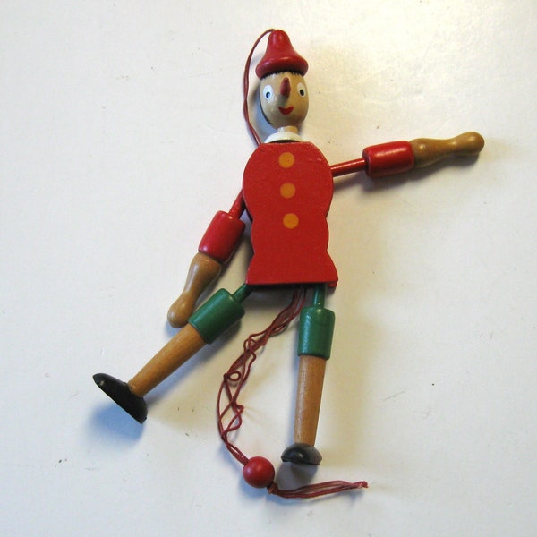 Vintage wood string Pull Toy, 8", Jumping Jack, Christmas ornaments, shabby nursery décor, collectible string toy, gift idea