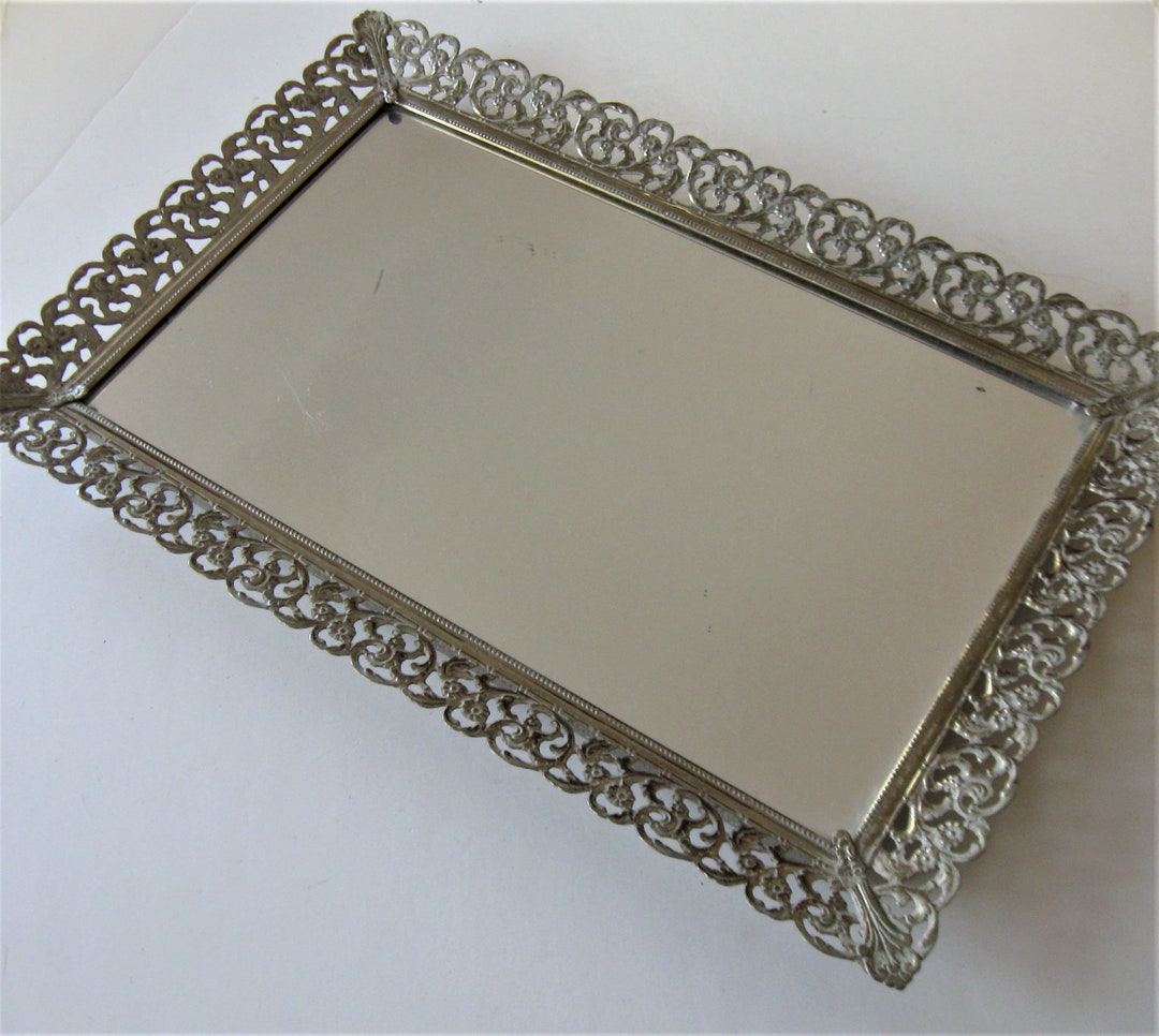 Xlarge Silver Filigree Table Mirror or Tray, 10 1/2 X 15, Hollywood ...